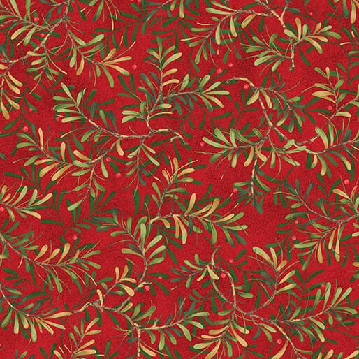 12 Days of Christmas Pine Boughs Red Nancy Halvorsen Benartex Cotton Fabric BE-17274-10 | US Fabric Shop