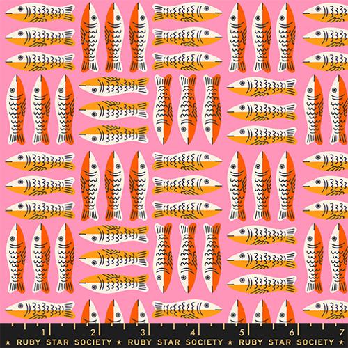 1 800 Calico Little Sardines Novelty Fish Tinned Fish Lucky Pink Alexia Abegg Ruby Star Society Moda Cotton Fabric MD-RS4168-11