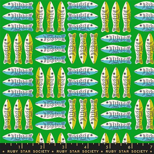 1 800 Calico Little Sardines Novelty Fish Tinned Fish Verdant Green Alexia Abegg Ruby Star Society Moda Cotton Fabric MD-RS4168-14