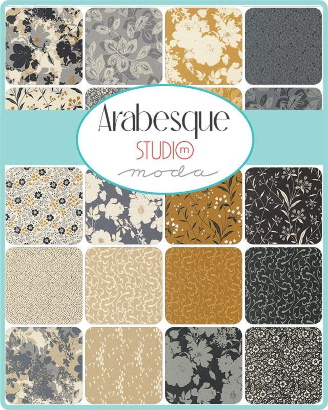 Arabesque 5" Squares Charm Pack 42pcs Assorted Studio M Moda Cotton Fabric MD-33830PP