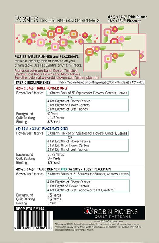 Dandi Duo Posies G Table Runner and Placemats Pattern 42.5" x 14.5" Robin Pickens Inc. RPQP-PTRPM154