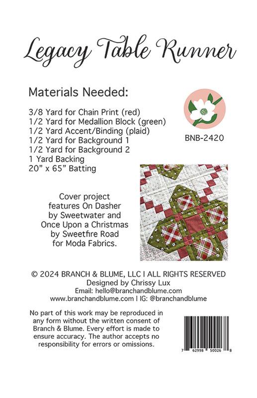 Legacy Table Runner Pattern 16.5" x 55.5" Chrissy Lux Branch & Blume BNB-2420