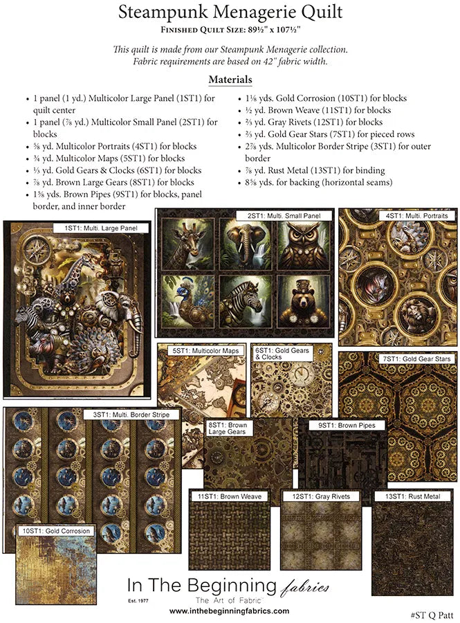 Steampunk Menagerie Quilt Kit 89.5"x107.5" Jason Yenter In the Beginning Fabrics ITB-ST-Q-KIT