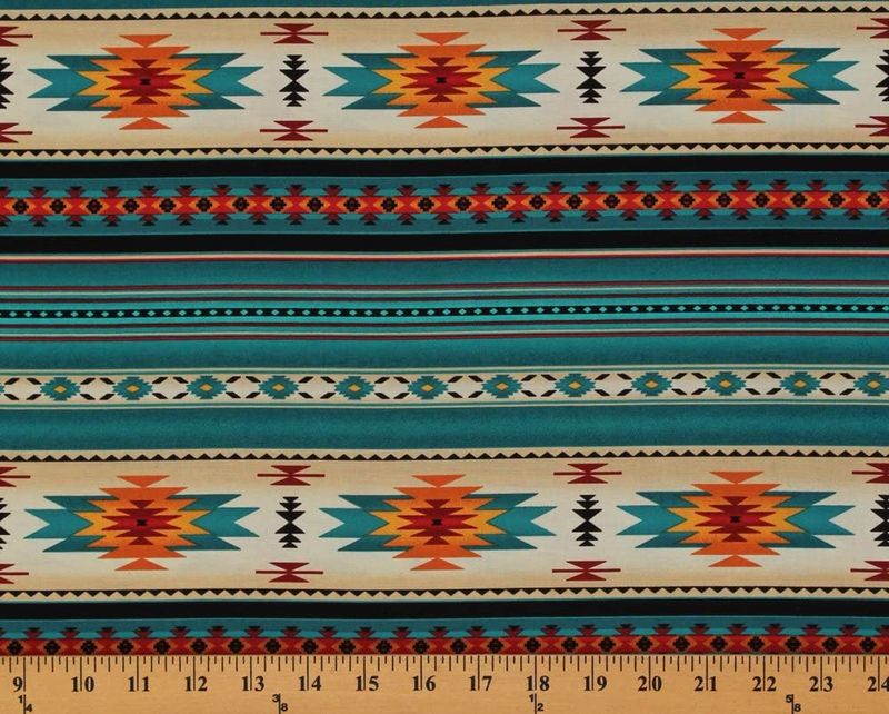 Tucson Aztec Southwestern Native American Stripe Turquoise Blue Elizabeth's Studio Cotton Fabric ES-201 Turquoise