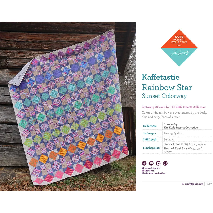 Rainbow Star Quilt Pattern Kaffe Fassett and Liza Lucy Free Spirit-FREE PATTERN