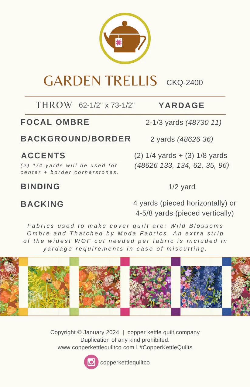 Garden Trellis Throw Quilt Pattern Copper Kettle Quilt Company CKQ-2400