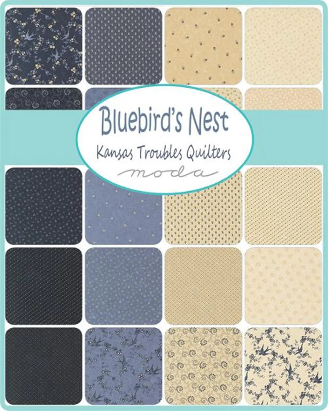 Bluebirds Nest 5" Squares 42pcs Kansas Troubles Quilters Moda Cotton Fabric MD-9800PP