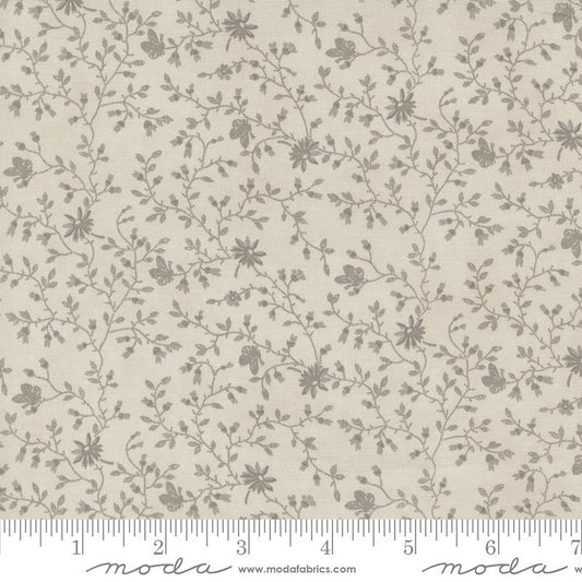 3 Sisters Favorites Vintage Linens Papillion Bramble Small Floral Leaf Vine Silver Grainy 3 Sisters Moda