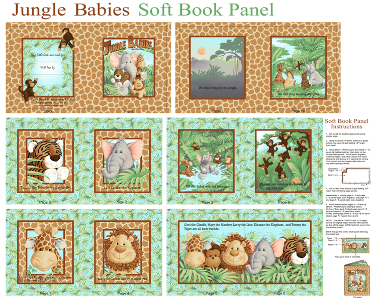 Jungle Babies Soft Book Panel 36" Fabric Traditions Cotton Fabric FAT-4541-B