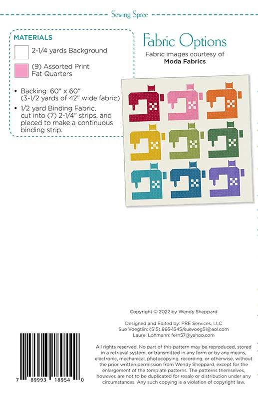 Sewing Spree Fat Quarter Friendly Quilt Pattern 52"x52" Wendy Sheppard WS-54