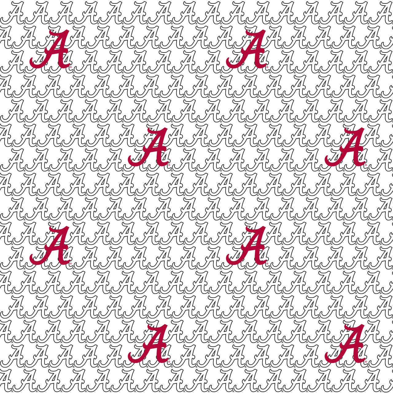 Alabama Crimson Tide NCAA College White Block Letter Sykel Cotton Fabric AL-1328