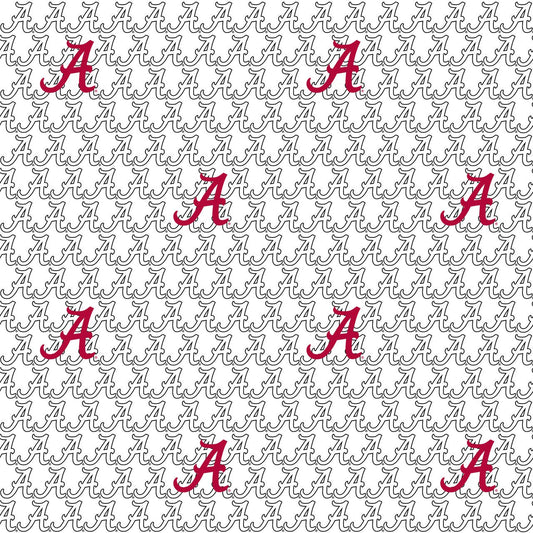 Alabama Crimson Tide NCAA College White Block Letter Sykel Cotton Fabric AL-1328