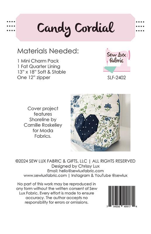 Candy Cordial Pouch Mini Charm Friendly Bag/Tote Pattern Lux-Chrissy Sew Lux Fabric SLF-2402