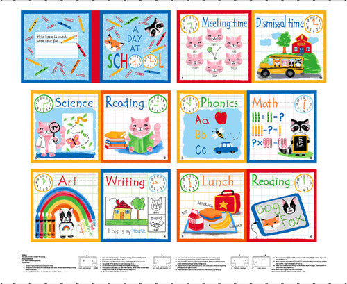 A Day at School Book Panel 36" Multi Lilac Bee Designs Studio E Cotton Fabric