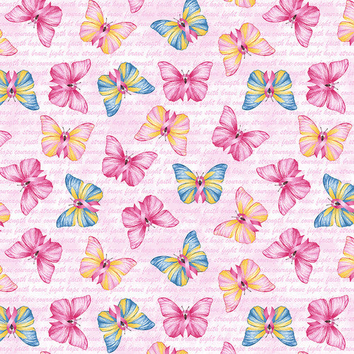 A Pink Celebration Butterflies Script Pink Lilac Bee Designs Studio E Cotton Fabric SE-7308-22