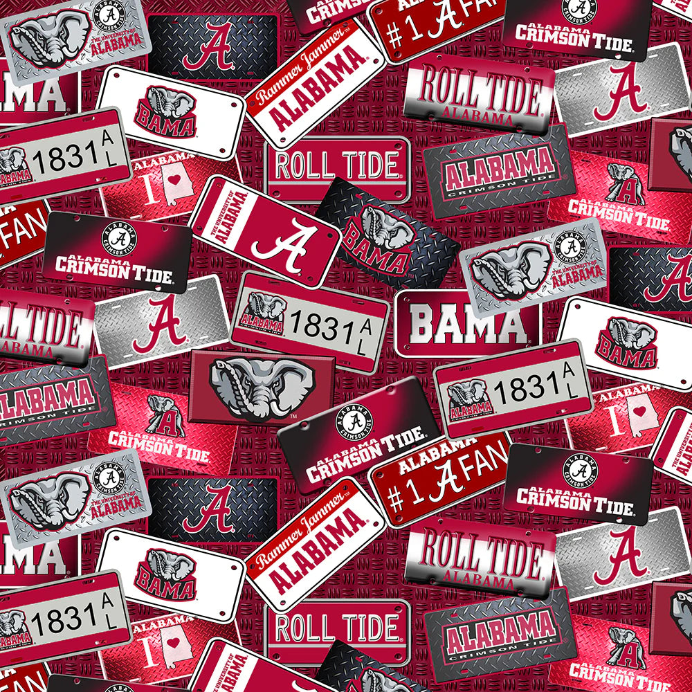 Alabama Crimson Tide NCAA College License Plate design Cotton Fabric AL-1210