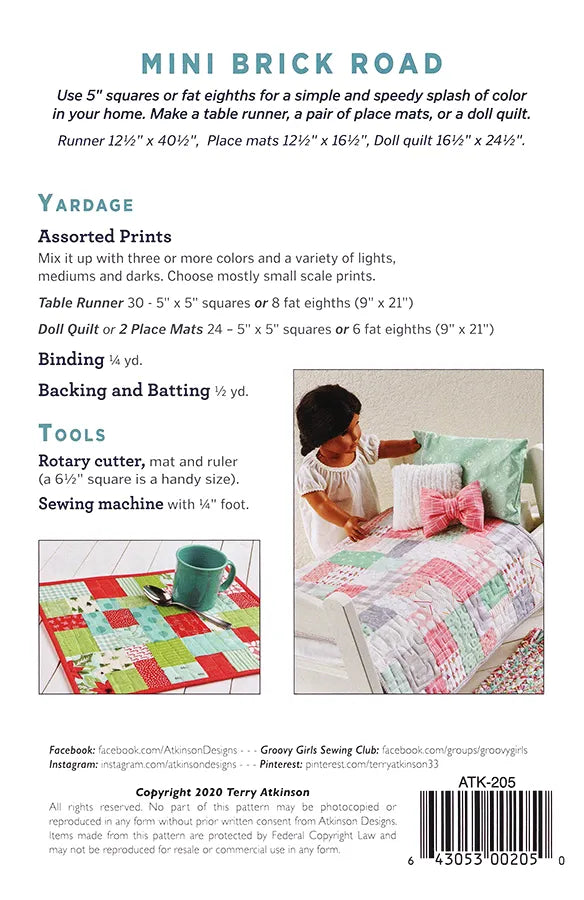 Mini Brick Road Tablerunner Quilting Pattern Terry Atkinson Atkinson Designs ATK-205