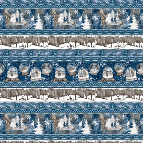 Cold Winter Morning Stripe Dark Blue Kathleen Francour Studio E Cotton Fabric