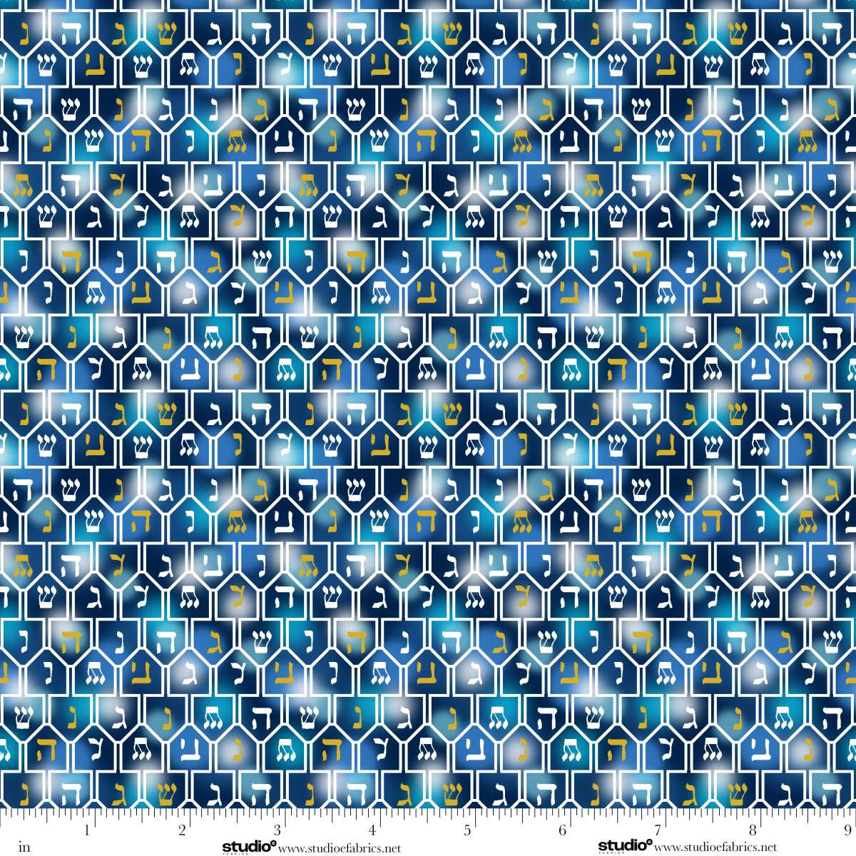 A Celebration of Light Dreidal Geo Royal Blue Chelsea DesignWorks Studio E Cotton Fabric SE-8969-77
