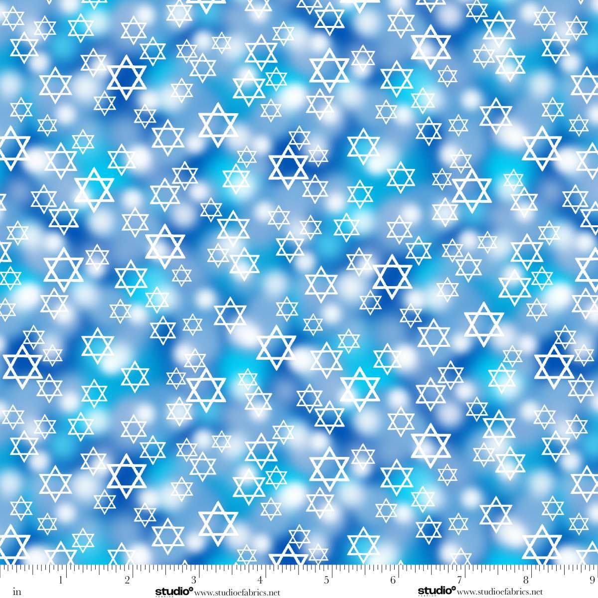 A Celebration of Light Stars of David Medium Blue Chelsea DesignWorks Studio E Cotton Fabric SE-8967-71 | US Fabric Shop