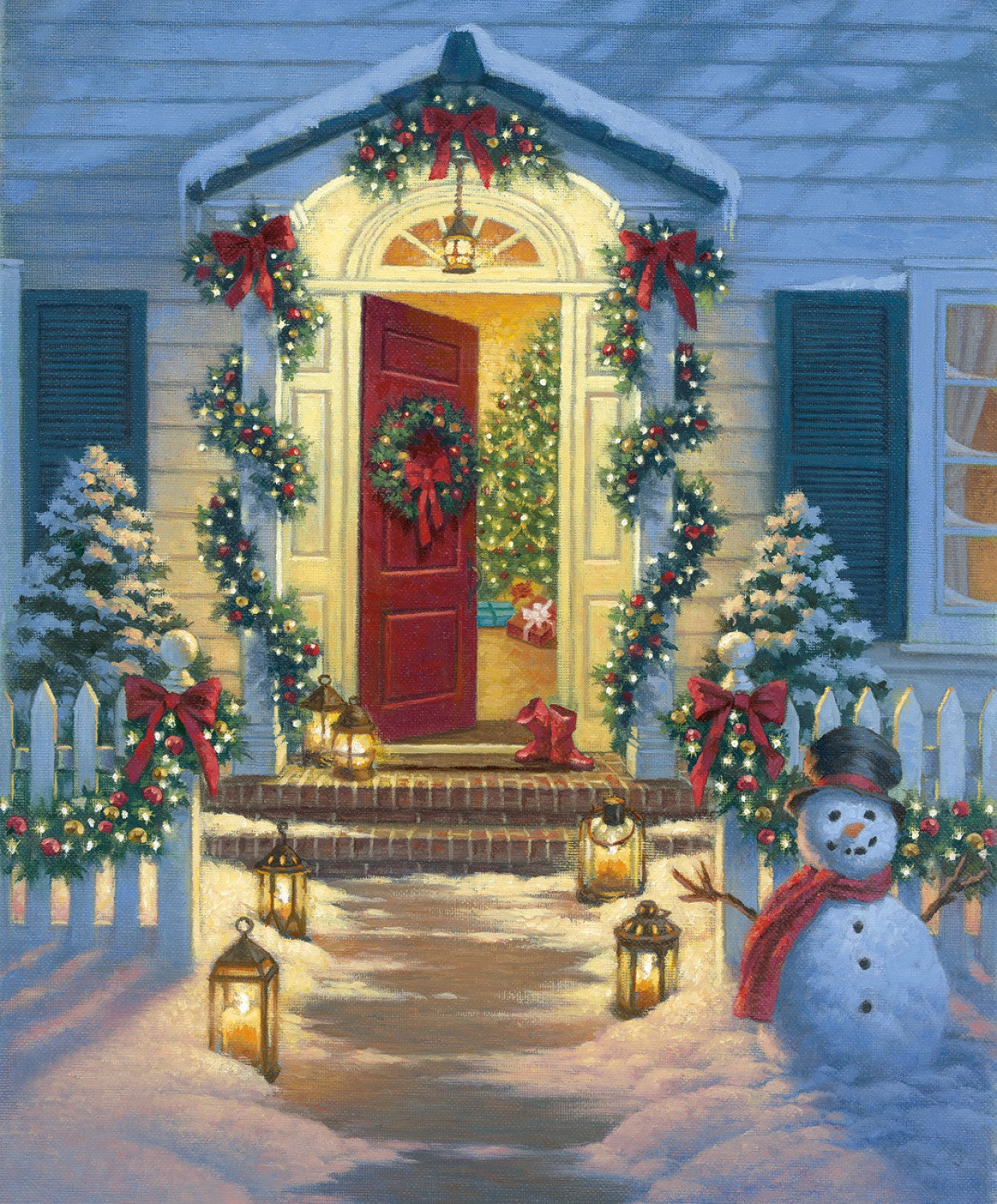A Classic Christmas Porch Panel 36" Multi Riley Blake Designs Cotton Fabric RB-P9542 Porch