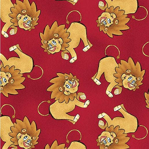 A Jungle Story Tossed Lions Red Eric Sturtevant Studio E Cotton Fabric