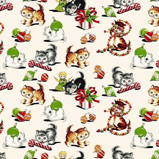 A Kitty for Christmas Playful Kitties Multi Hannah West Henry Glass Cotton Fabric HG-1982-86