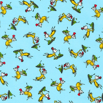 A Little Dr.Seuss Green Eggs Ham Blue Dr. Seuss Enterprises Robert Kaufman Fabrics Cotton Fabric RK-ADE-20822-4
