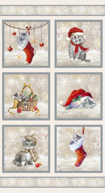 A Purr-fect Holiday Season 11"x11" Block Panel 24" Sand Louise Kay Designs Blank Quilting Cotton Fabric BQ-4068P-48
