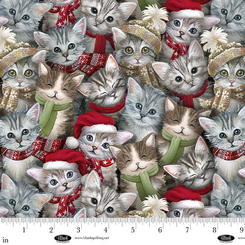 A Purr-fect Holiday Season Cat Crowd Multi Louise Kay Designs Blank Quilting Cotton Fabric BQ-4065-98