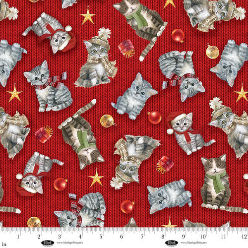 A Purr-fect Holiday Season Cat Toss Red Louise Kay Designs Blank Quilting Cotton Fabric BQ-4061-88