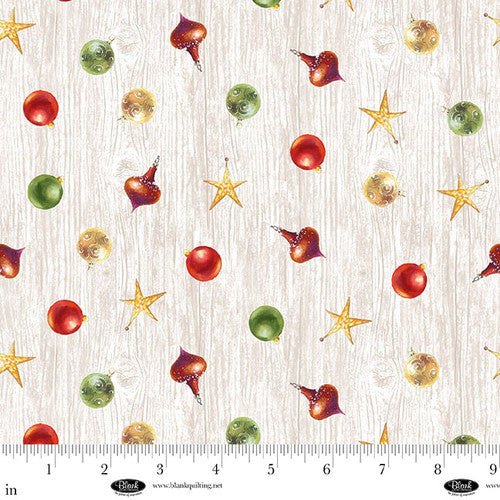 A Purr-fect Holiday Season Ornaments Toss Sand Louise Kay Designs Blank Quilting Cotton Fabric BQ-4062-48