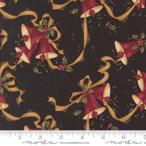 A Vintage Christmas Bells Ribbon Holly Black Kansas Troubles Quilters Moda Cotton Fabric MD-9781-19