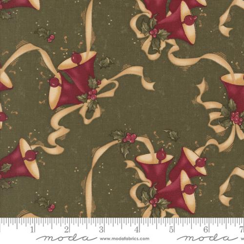 A Vintage Christmas Bells Ribbon Holly Green Kansas Troubles Quilters Moda Cotton Fabric MD-9781-15