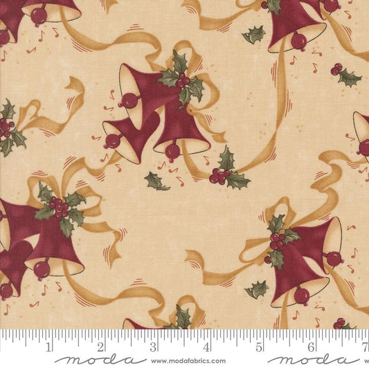 A Vintage Christmas Bells Ribbon Holly Tan Multi Kansas Troubles Quilters Moda Cotton Fabric MD-9781-11