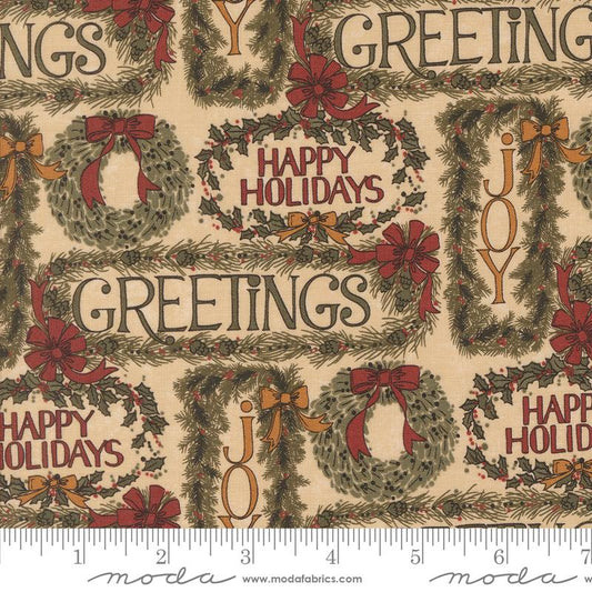 A Vintage Christmas Greetings Christmas Tan Multi Kansas Troubles Quilters Moda Cotton Fabric MD-9780-11