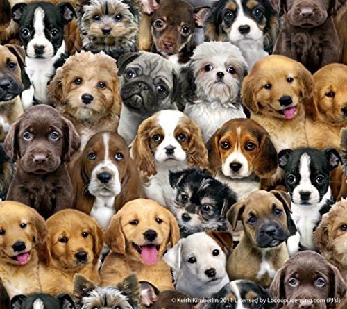 Adorable Dogs Pets Stacked Puppies Elizabeth's Studio Cotton Fabric ES-3800 Black