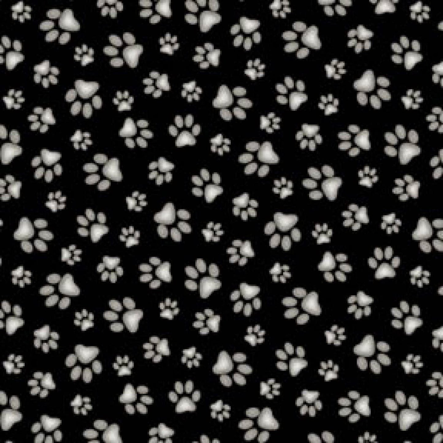 Animal Paw Print Black Adorable Pets Collection Elizabeth's Studio Cotton Fabric ES-181 Black