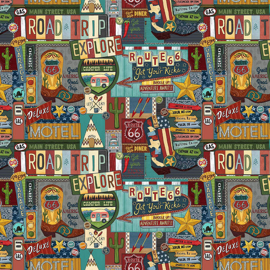 Adventure Awaits Road Trip Allover Slate Gray Jackie Decker Blank Quilting Cotton Fabric