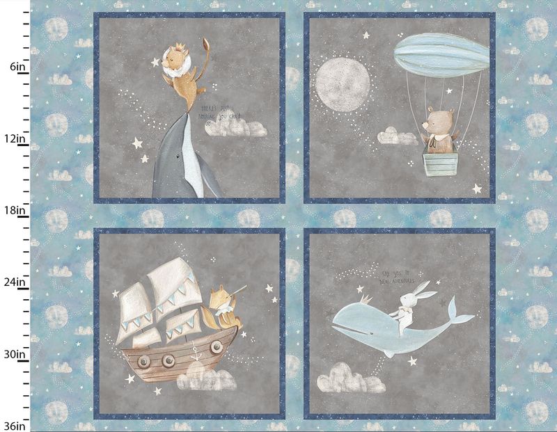 Adventures in the Sky Blocks Panel 36" Bianca Pozzi 3 Wishes Cotton Fabric