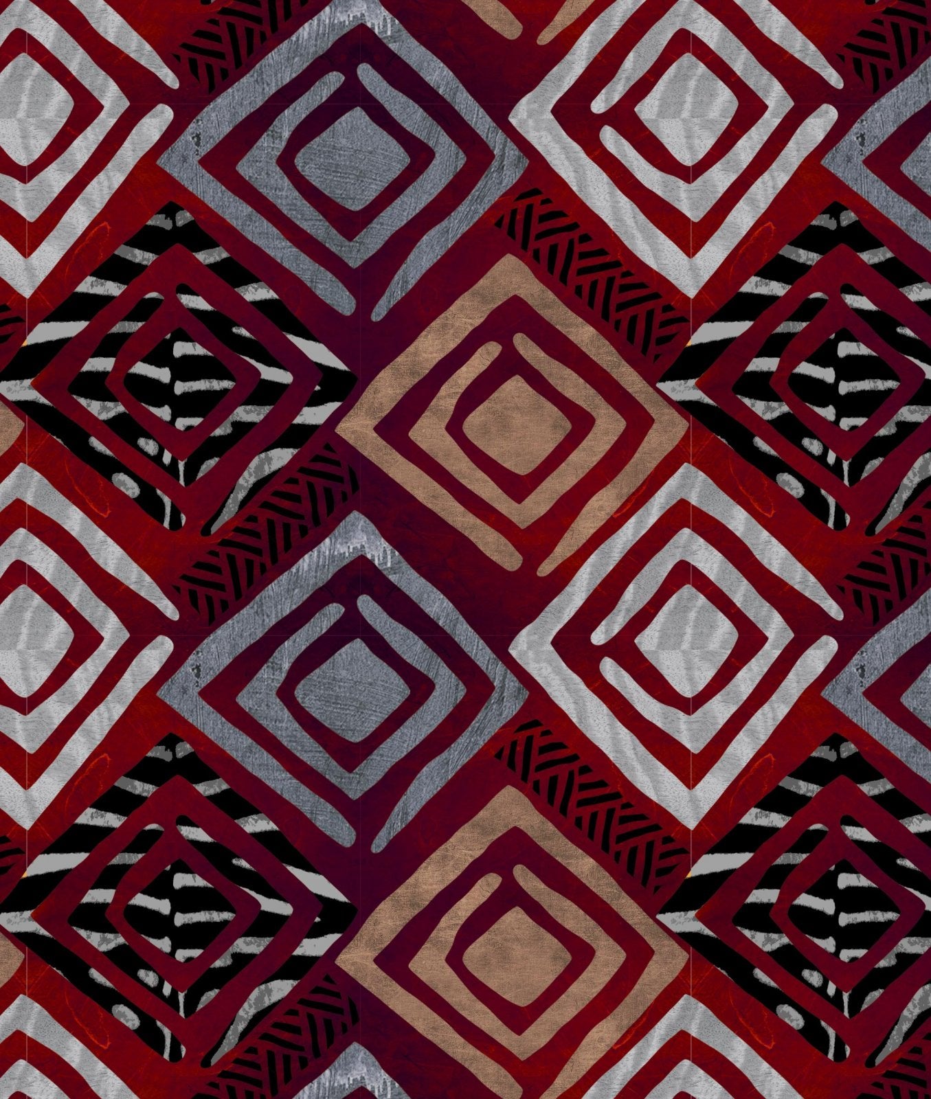 African Heritage South African Arts Deep Red and Gray David Textiles Cotton Fabric DT-5289-0C-2 Deep Red Gray
