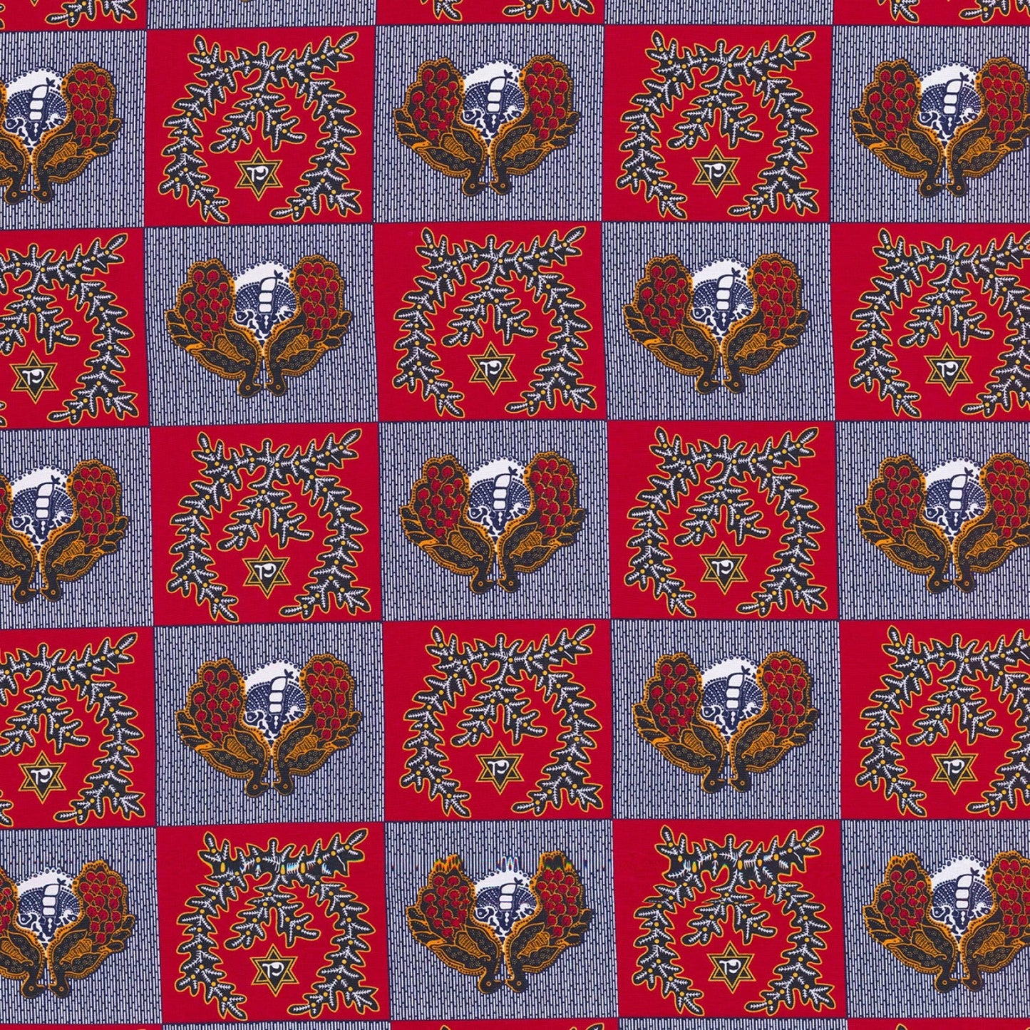 African Print Chaigany Wax Hasana Red Gray Block Print Tribal Springs Creative Cotton Fabric