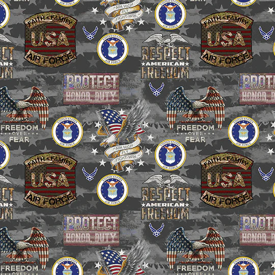 Air Force Military Camo USA Flag Sykel Cotton Fabric SYK-1338-AF