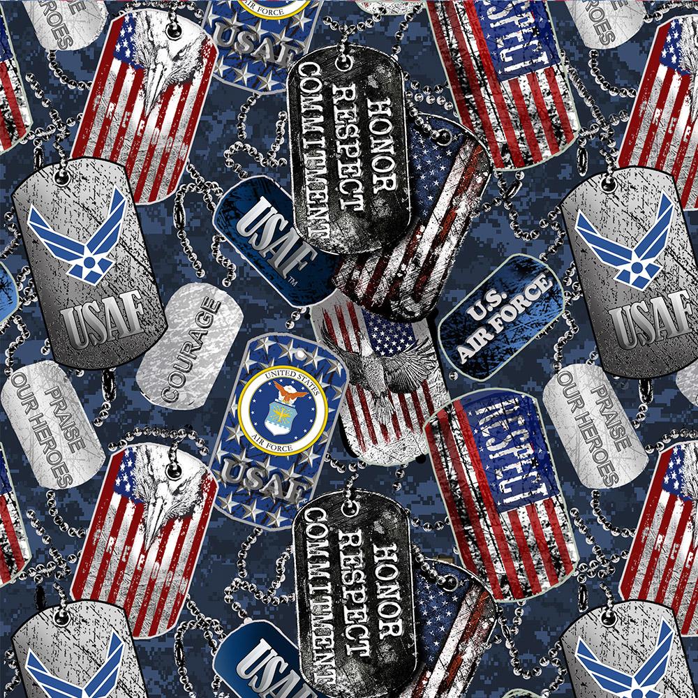 Air Force Military Dogtags Allover Print Quilting Cotton Fabric 1254-AF