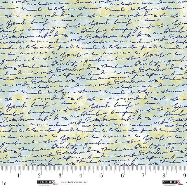 Air Mail Script on Texture Pistachio Nancy Smith Studio E Cotton Fabric SE-8504-16