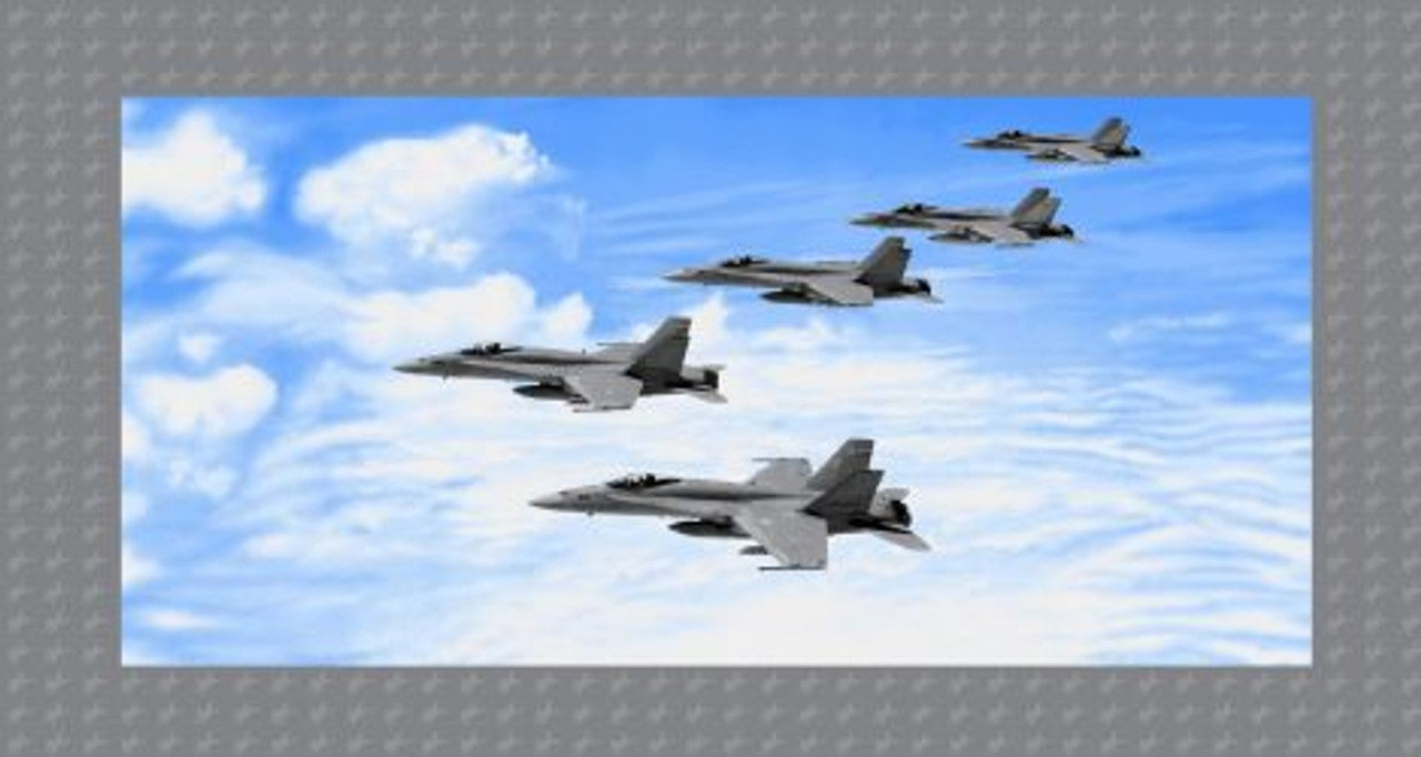 Air Show Fighter Jet Plane Formation Panel 24" Grey Studio E Cotton Fabric SE-4282P-11