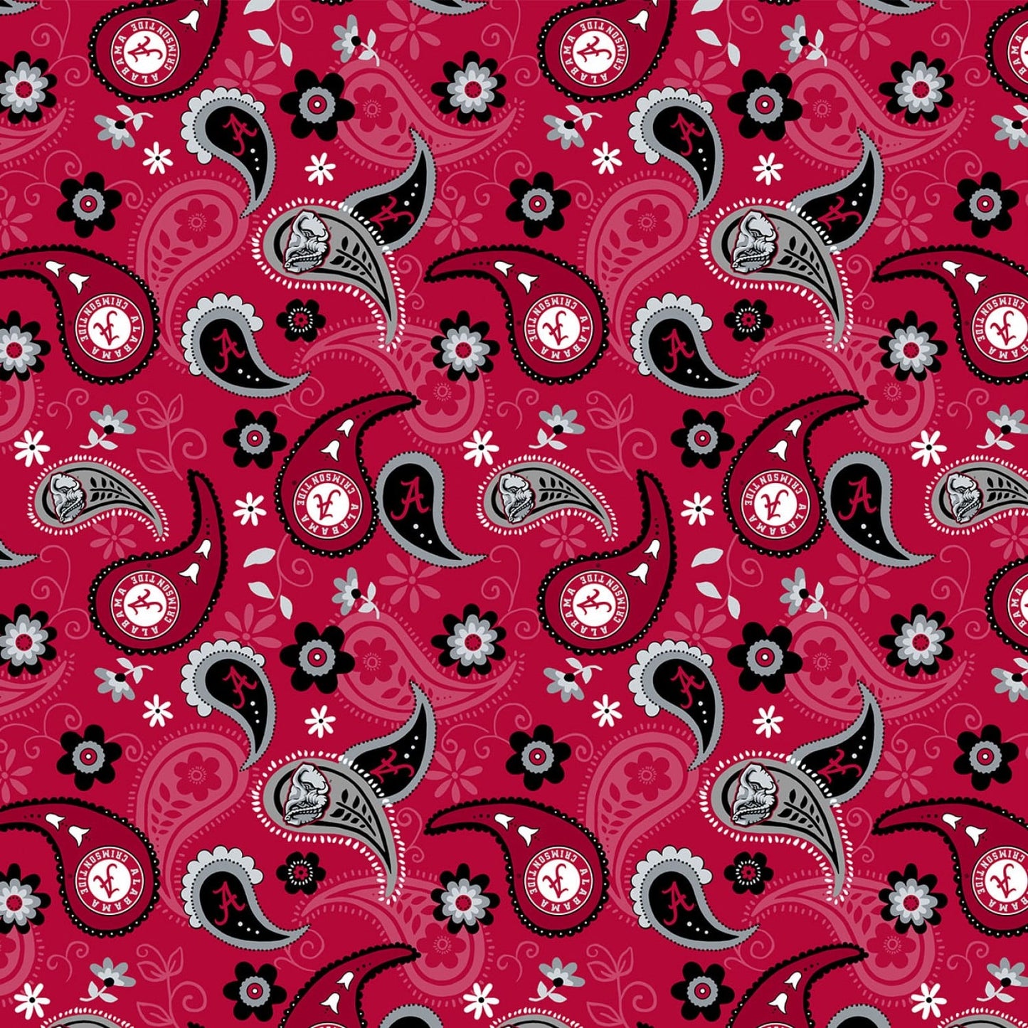 Alabama Crimson Tide NCAA College Bama Paisley Bandana Cotton Fabric AL-1200