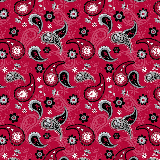 Alabama Crimson Tide NCAA College Bama Paisley Bandana Cotton Fabric AL-1200
