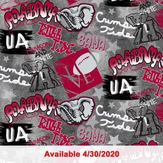 Alabama Crimson Tide NCAA Bama Graffiti Gray Design Cotton Fabric AL-1235