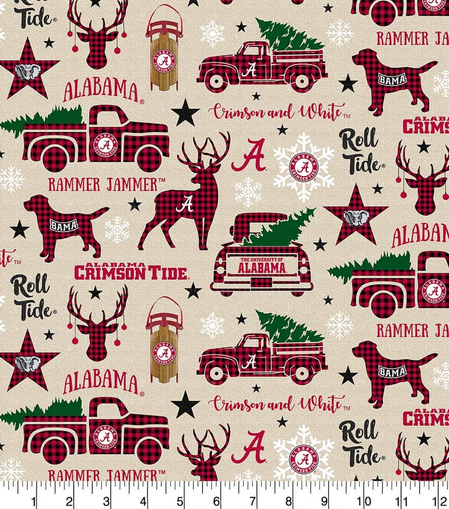 Alabama Crimson Tide Holiday Christmas design Cotton Fabric AL-1213